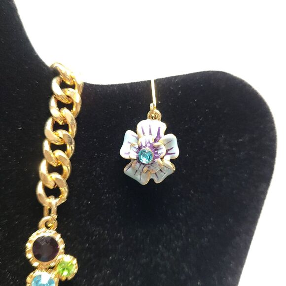 Joan Rivers Enamel Crystal 21" Necklace Earrings Statement Flowers cluster Fairy - Picture 8 of 14